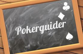 Griffeltavla med texten Pokerguider. På tavlan finns också klöver, spader och ruter ritat. 